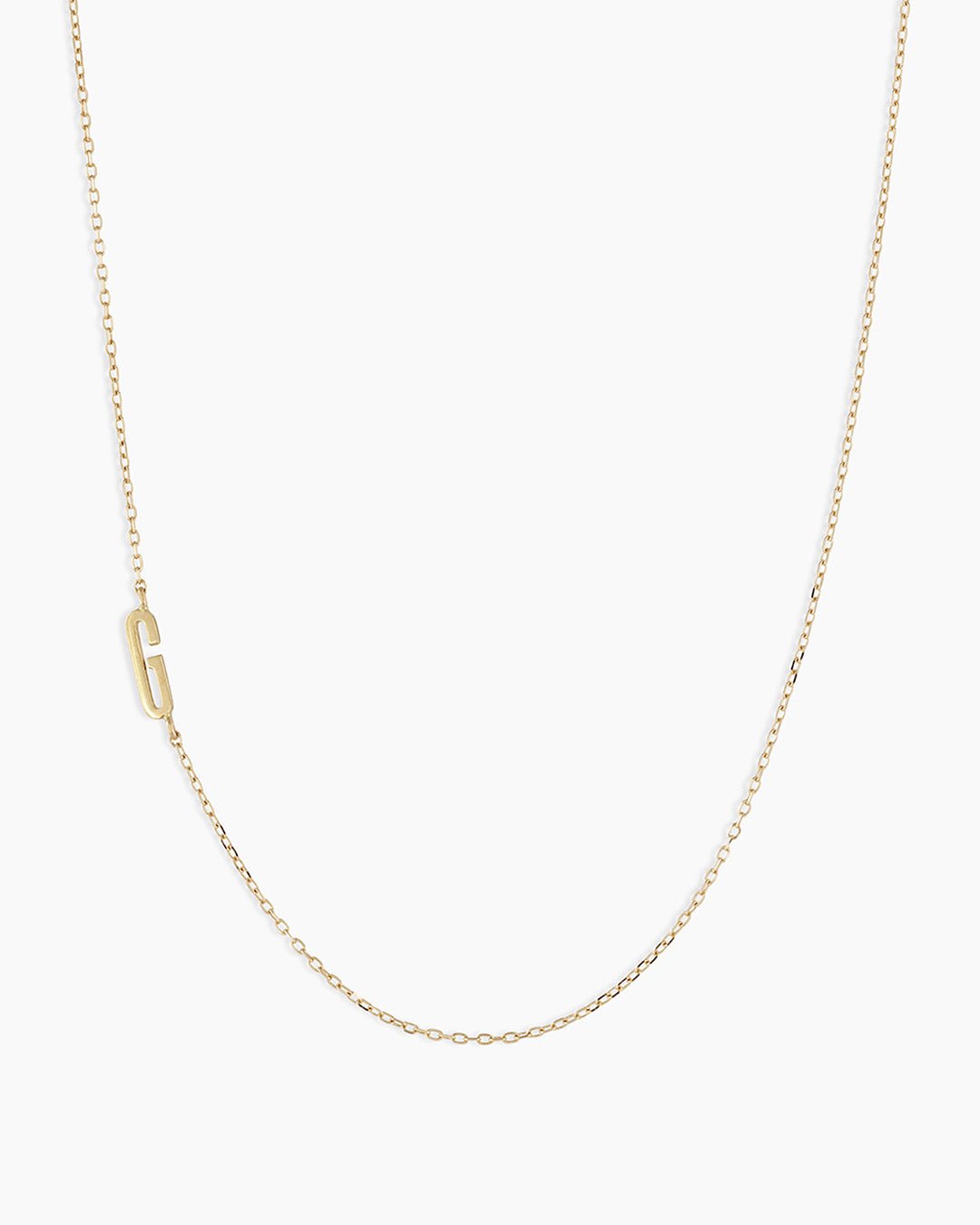 Woman wearing  Alphabet Necklace || option::14k Solid Gold, G