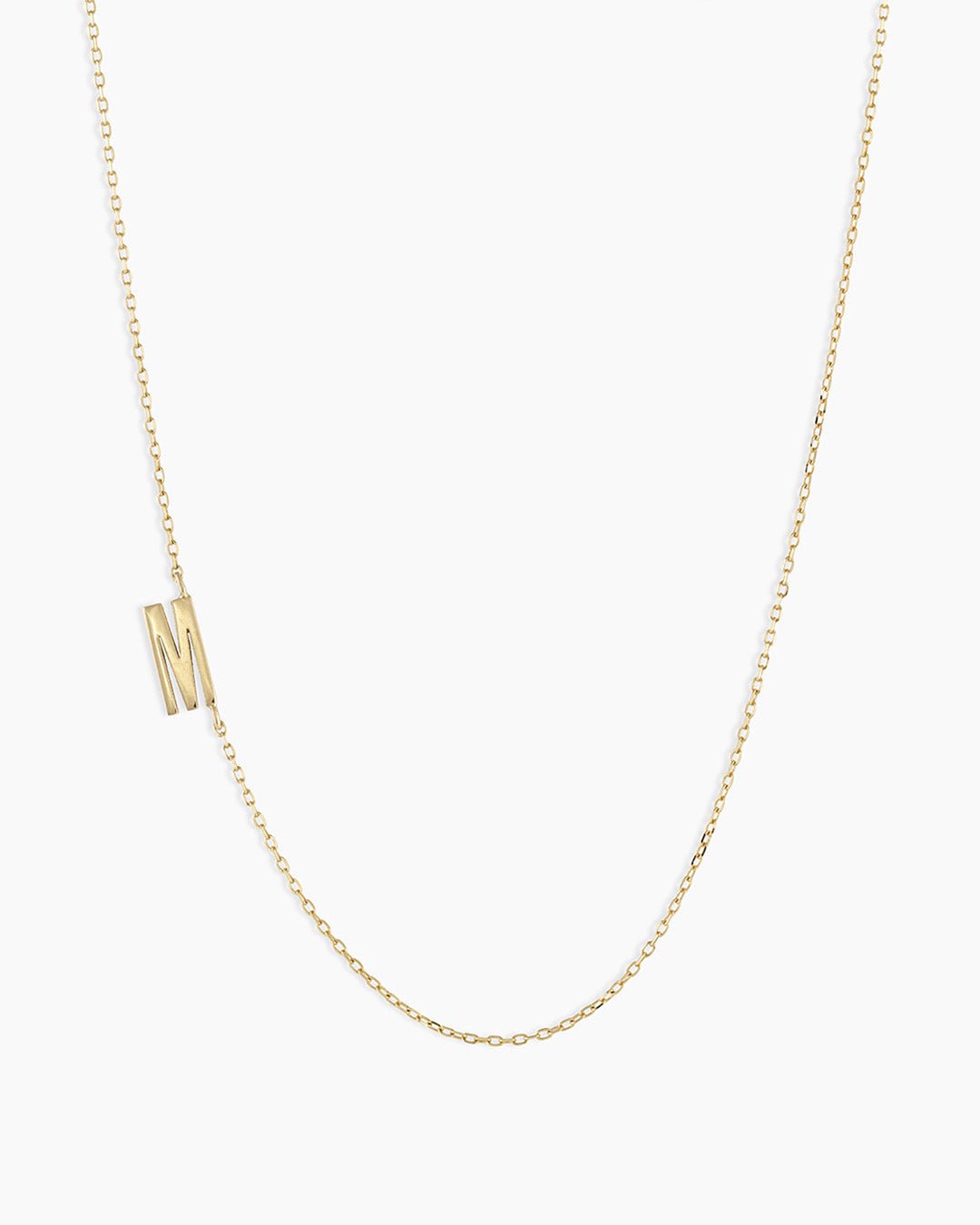 Woman wearing  Alphabet Necklace || option::14k Solid Gold, M