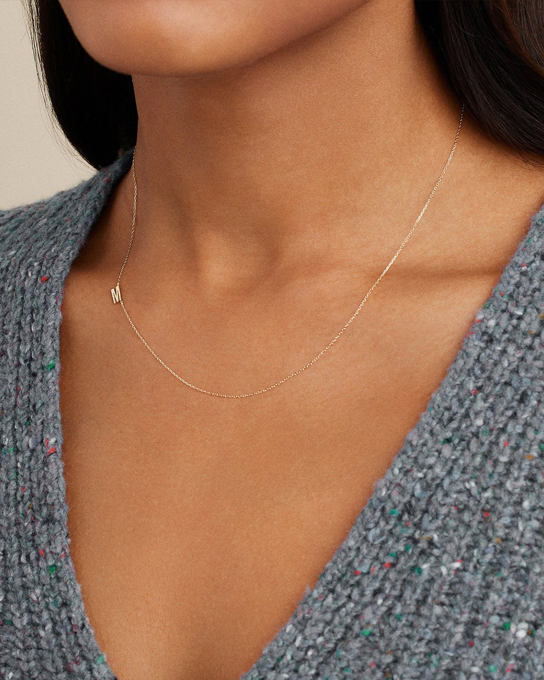 Alphabet Necklace  || option::14k Solid Gold, M