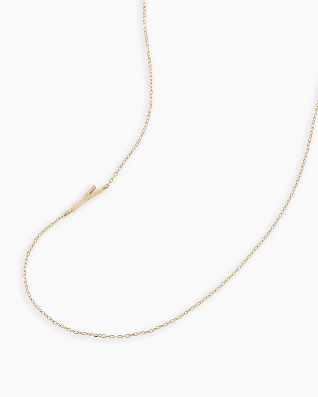Woman wearing  Alphabet Necklace || option::14k Solid Gold, Y