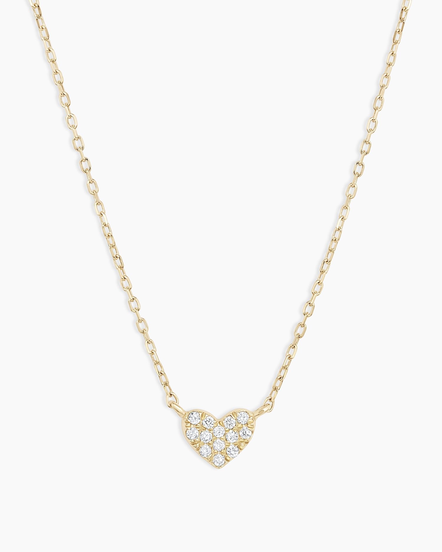 Diamond Pave Heart Charm Necklace || option::14k Solid Gold
