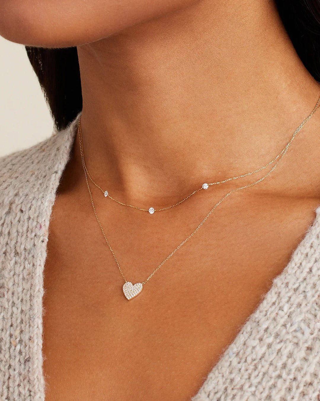 Diamond Pave Heart Necklace || option::14k Solid Gold