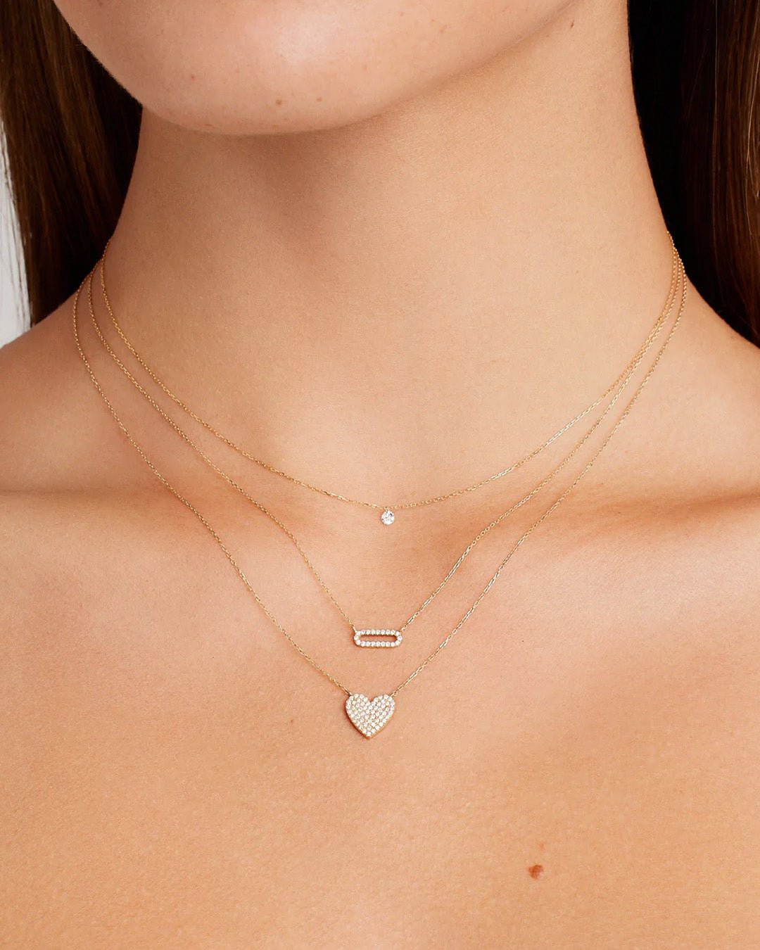 Diamond Pave Heart Necklace || option::14k Solid Gold || set::diamond-pave-heart-charm-necklace-stl