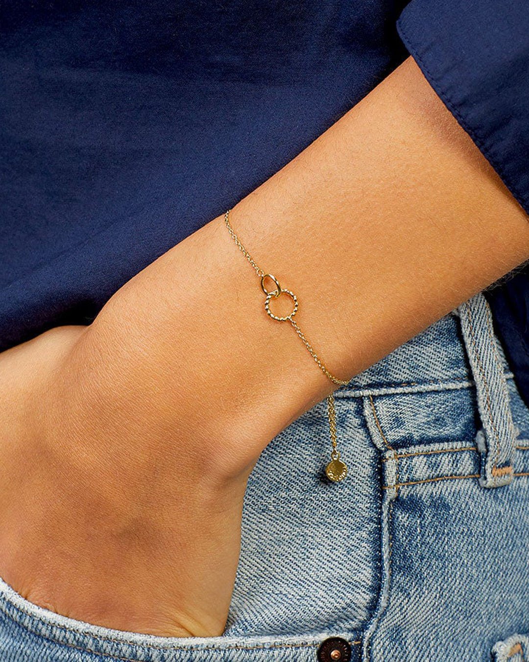  Crew Charm Bracelet  link bracelet  circle bracelet  adjustable bracelet || option::Gold Plated