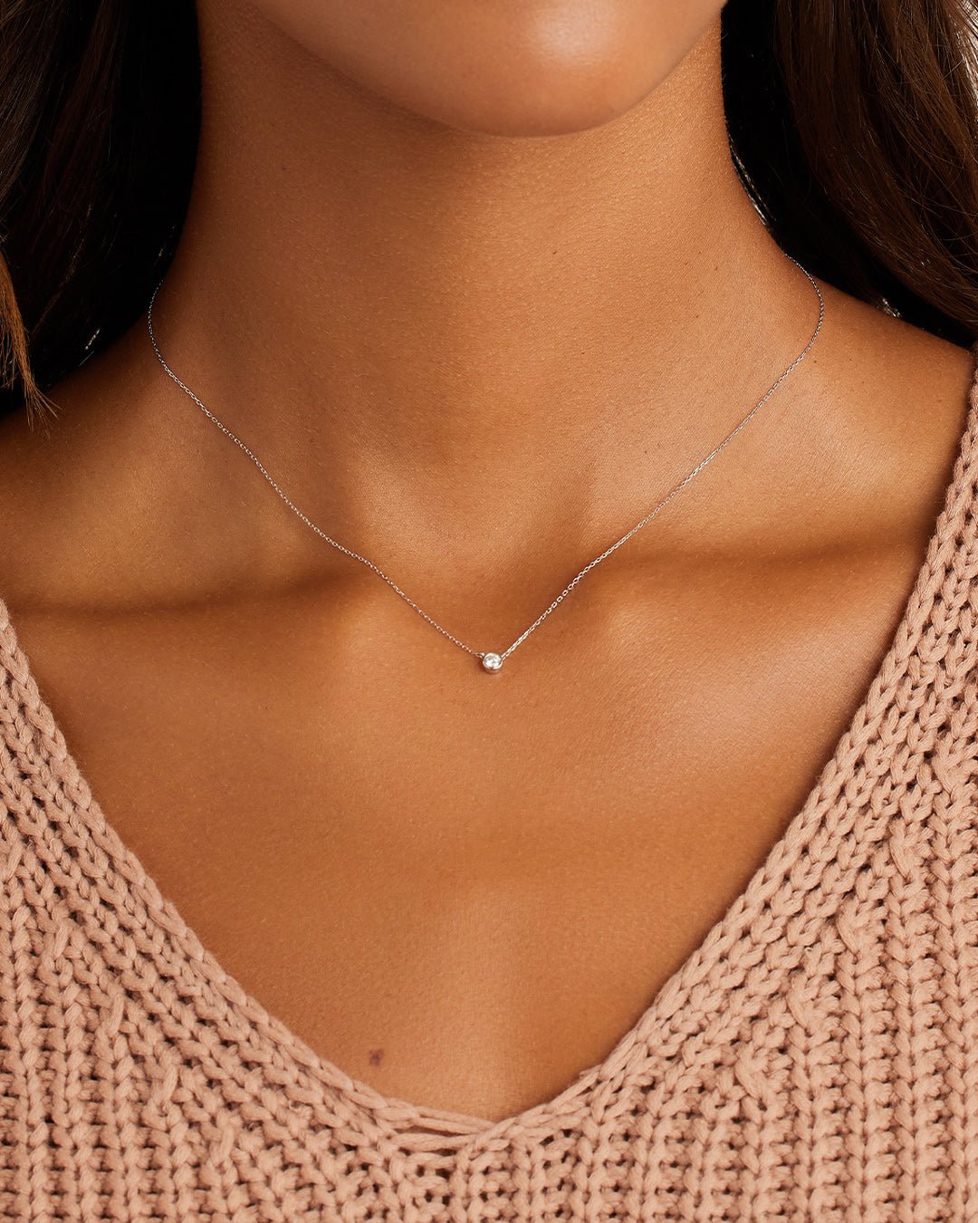 Classic  Diamond Necklace || option::14k Solid White Gold