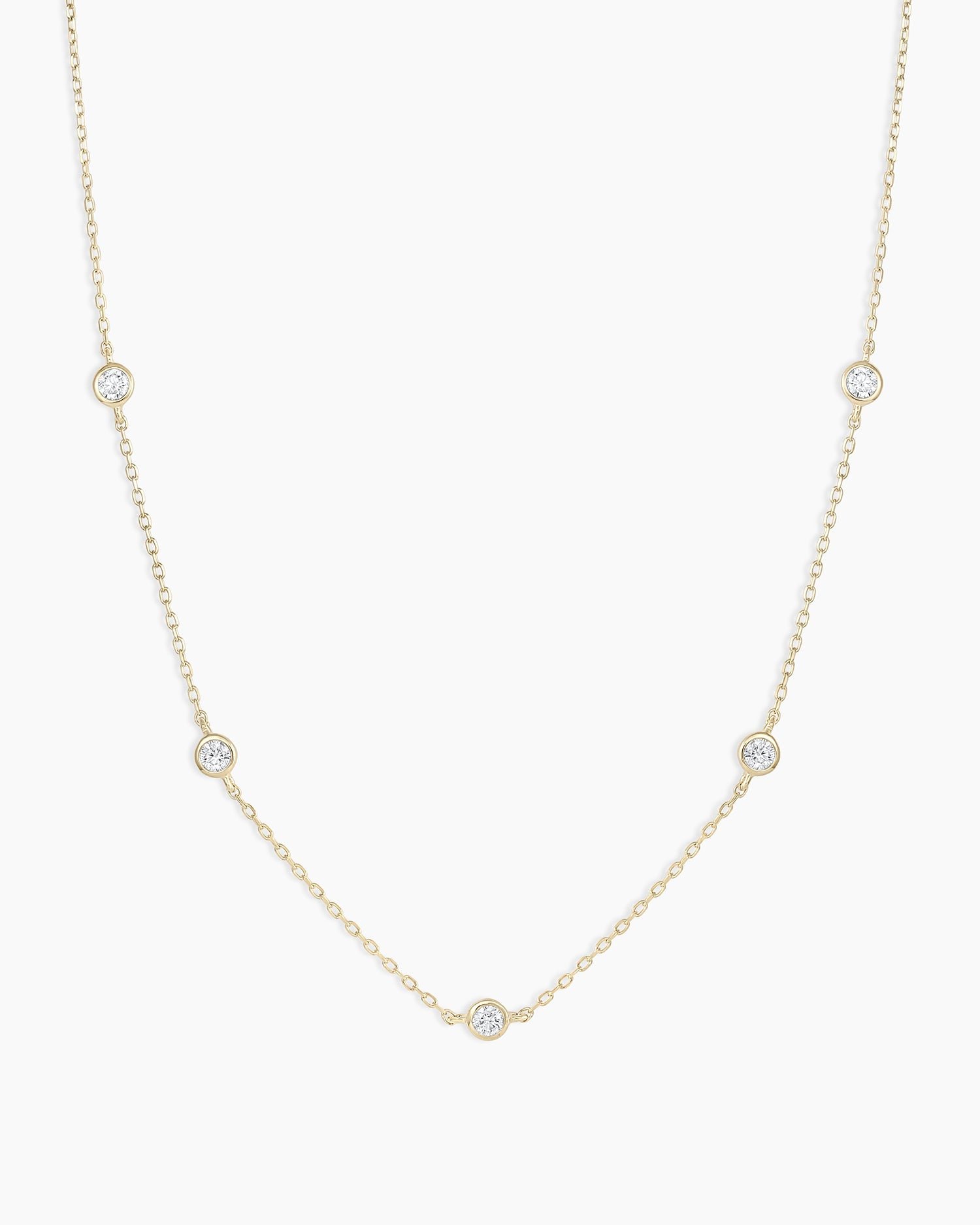 Classic  Five Diamond Necklace || option::14k Solid Gold