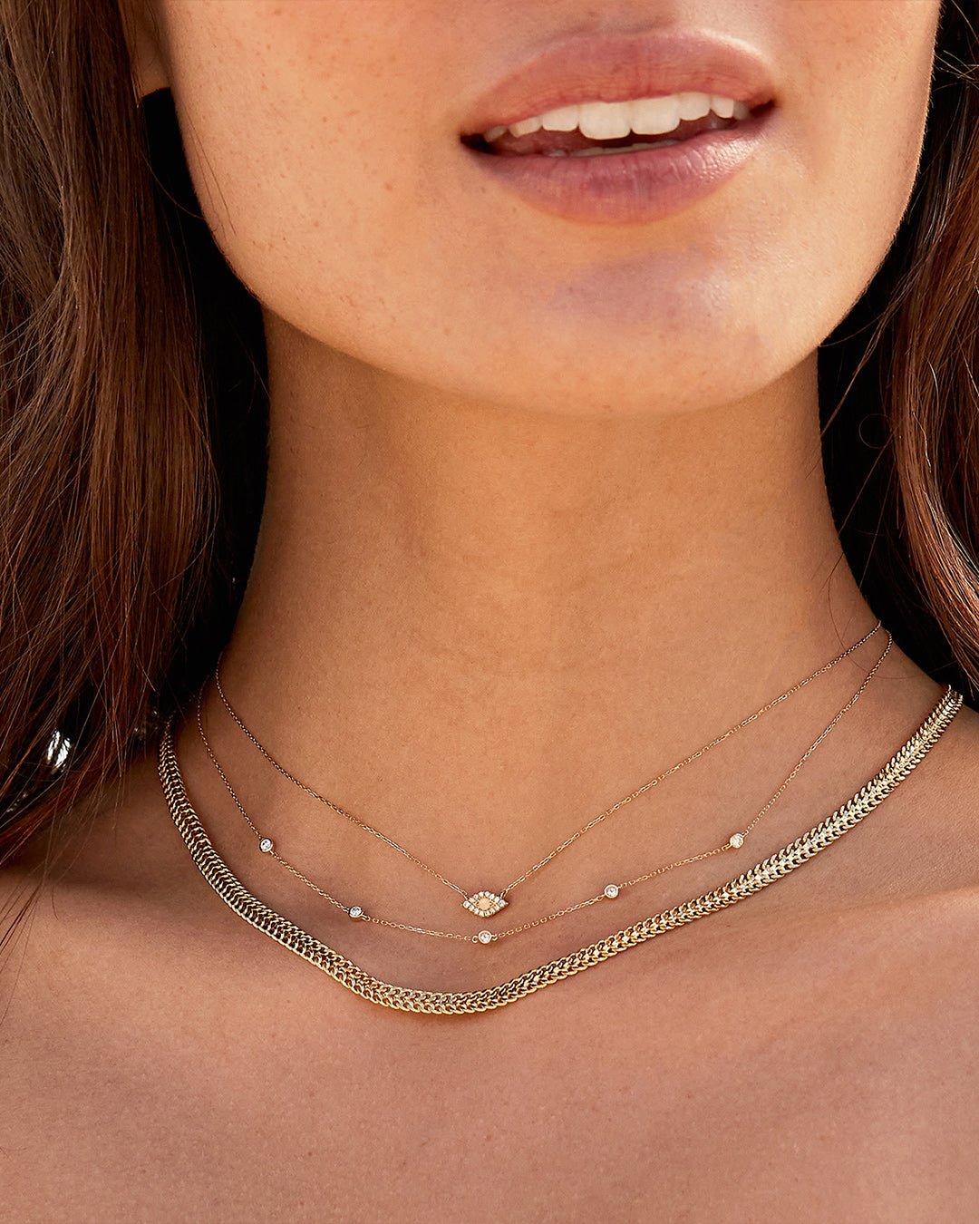 Classic  Five Diamond Necklace || option::14k Solid Gold || set::Classic-five-diamond-necklace-stl