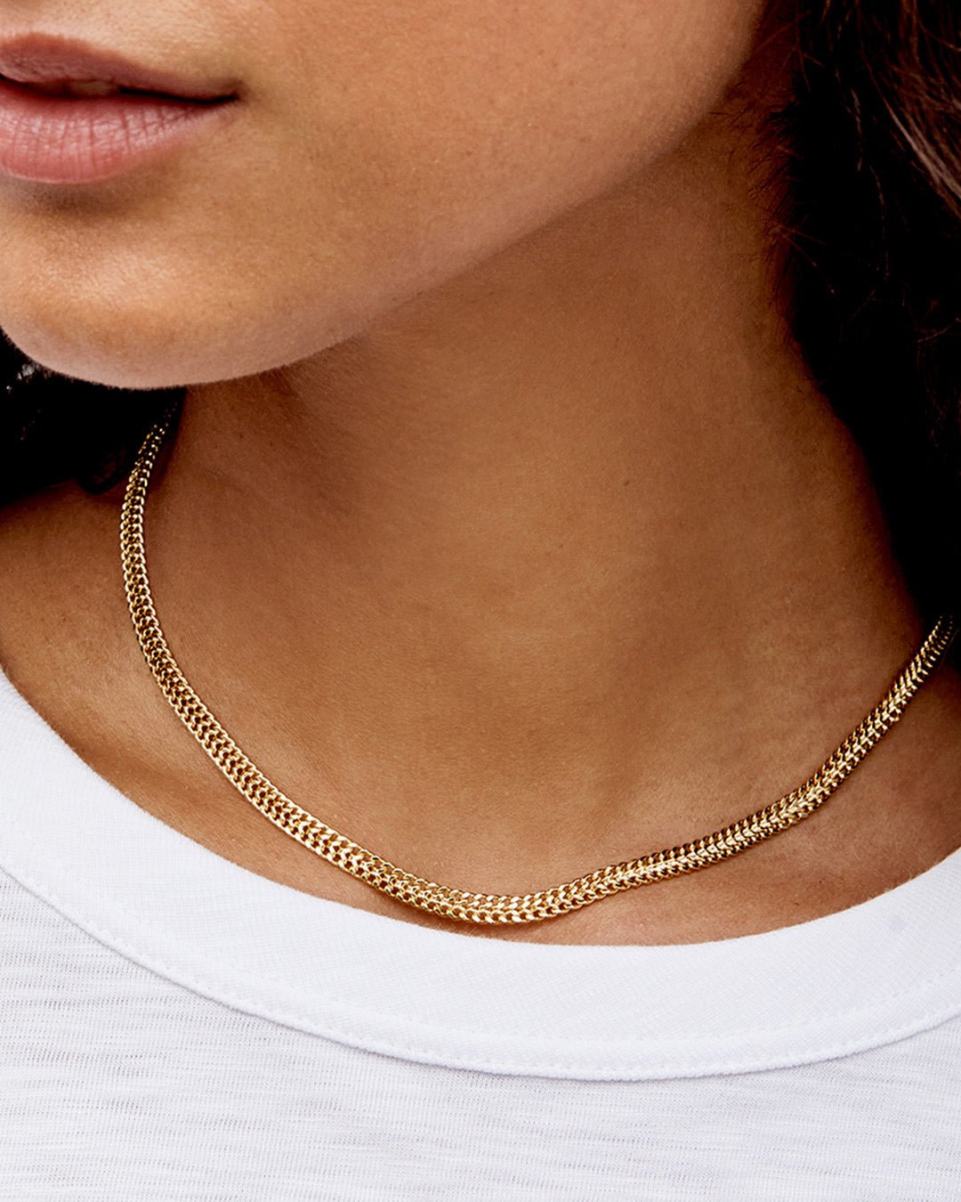 Woman wearing  Blake Necklace || option::Gold Plated