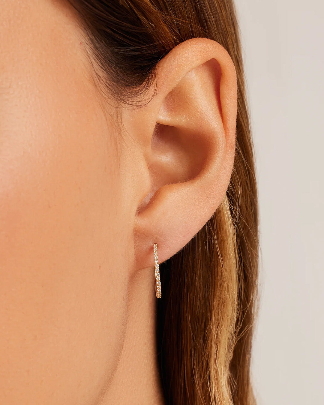 Diamond Pave 15 mm Huggie || option::14k Solid Gold, 15mm