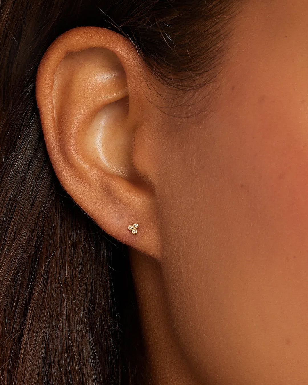 Classic Diamond Trio Stud || option::14k Solid Gold, Single