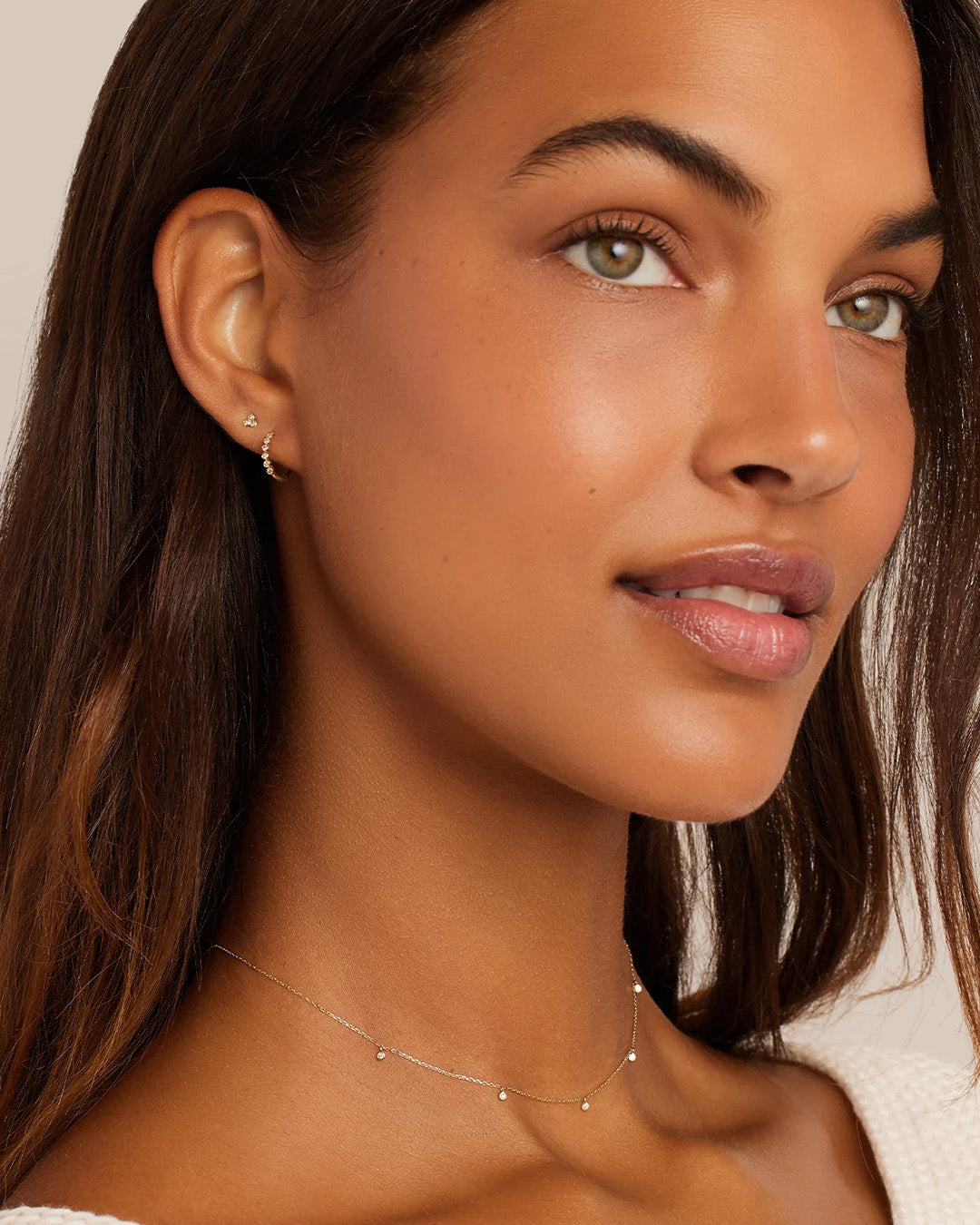 Classic Diamond Trio Stud || option::14k Solid Gold, Single