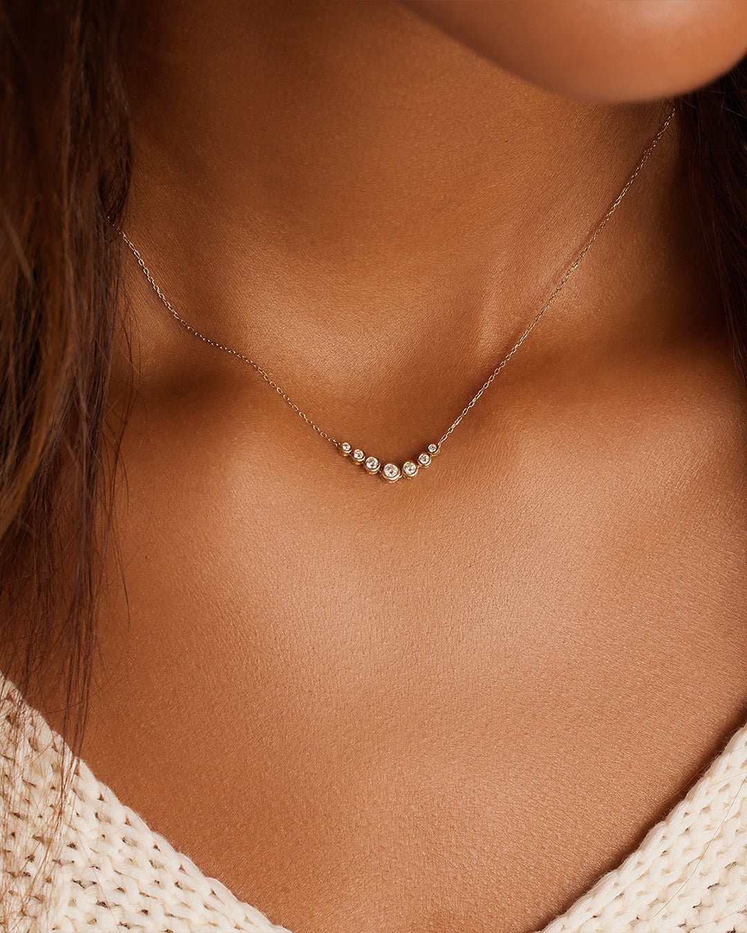 Classic  Diamond Mini Row Necklace || option::14k Solid Gold