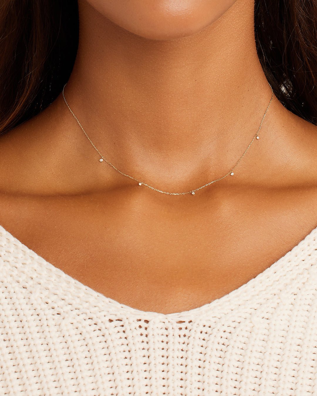 Classic  Diamond Flutter Necklace || option::14k Solid Gold
