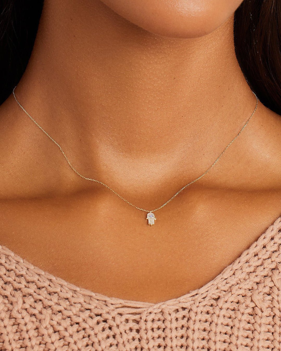 DiamondHamsa Necklace || option::14k Solid Gold