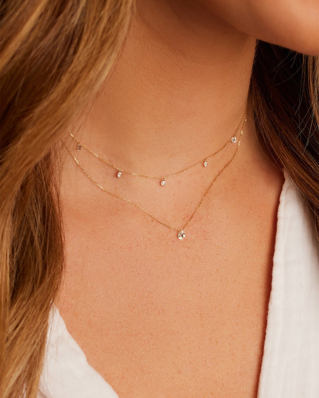 Floating Diamond Statement Necklace || option::18k Solid Gold  || set::floating-diamond-statement-necklace-stl