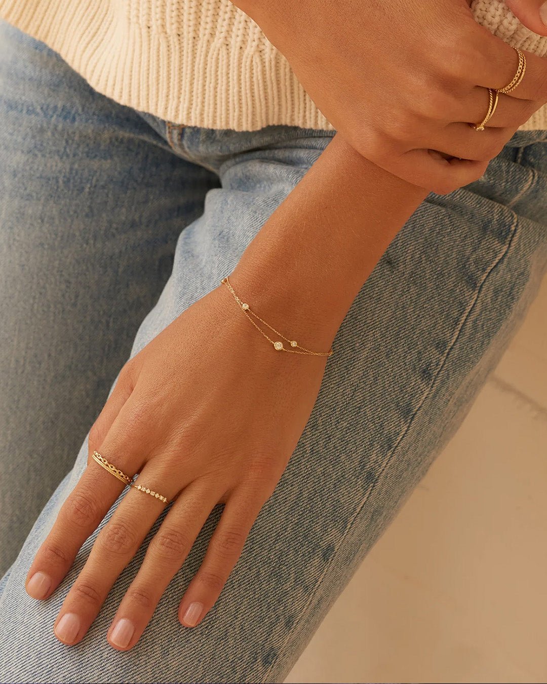 Classic  Five Diamond Bracelet || option::14k Solid Gold