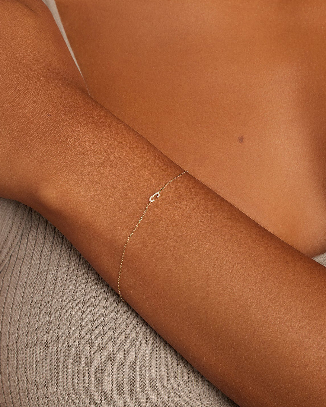 Diamond Pavé Alphabet Bracelet #C || option::14k Solid Gold, C