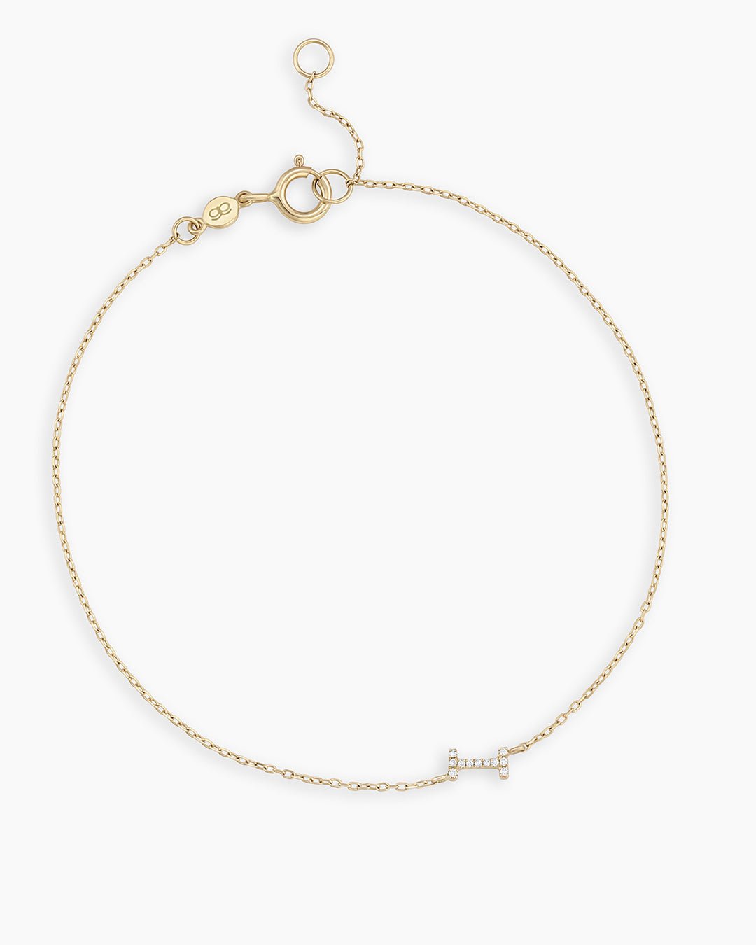 Diamond Pavé Alphabet Bracelet #I || option::14k Solid Gold, I