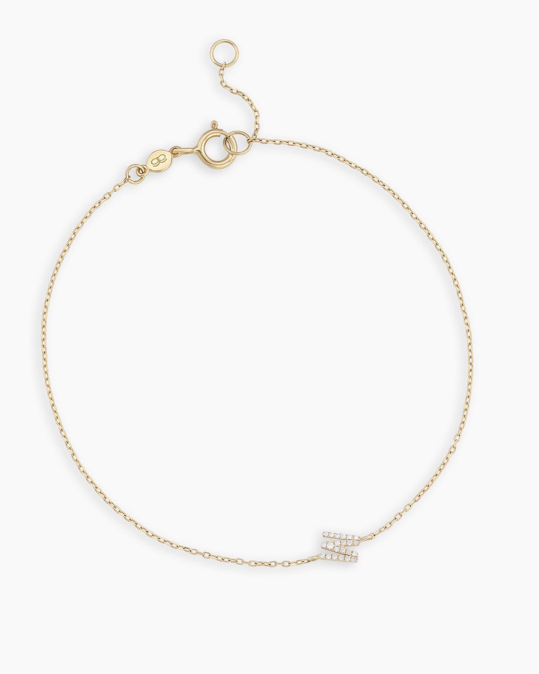 Diamond Pavé Alphabet Bracelet #M || option::14k Solid Gold, M