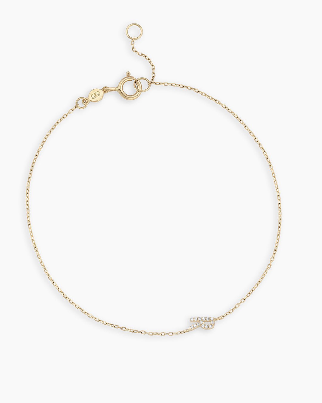 Diamond Pavé Alphabet Bracelet #R || option::14k Solid Gold, R