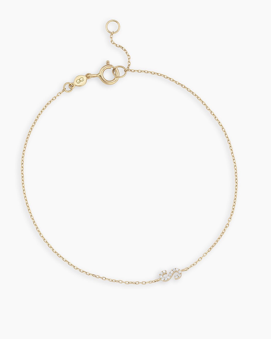 Diamond Pavé Alphabet Bracelet #S || option::14k Solid Gold, S