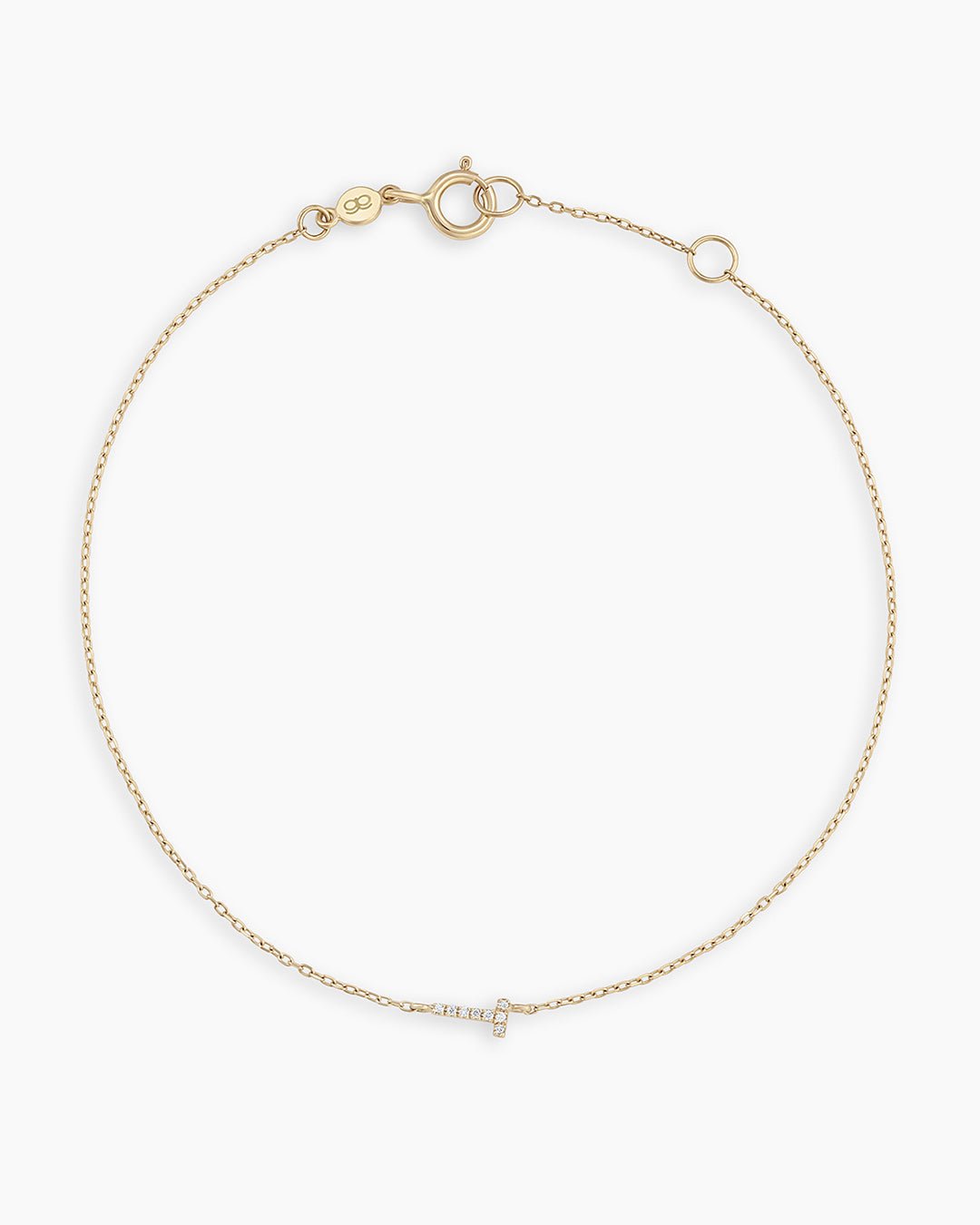 Diamond Pavé Alphabet Bracelet #T || option::14k Solid Gold, S