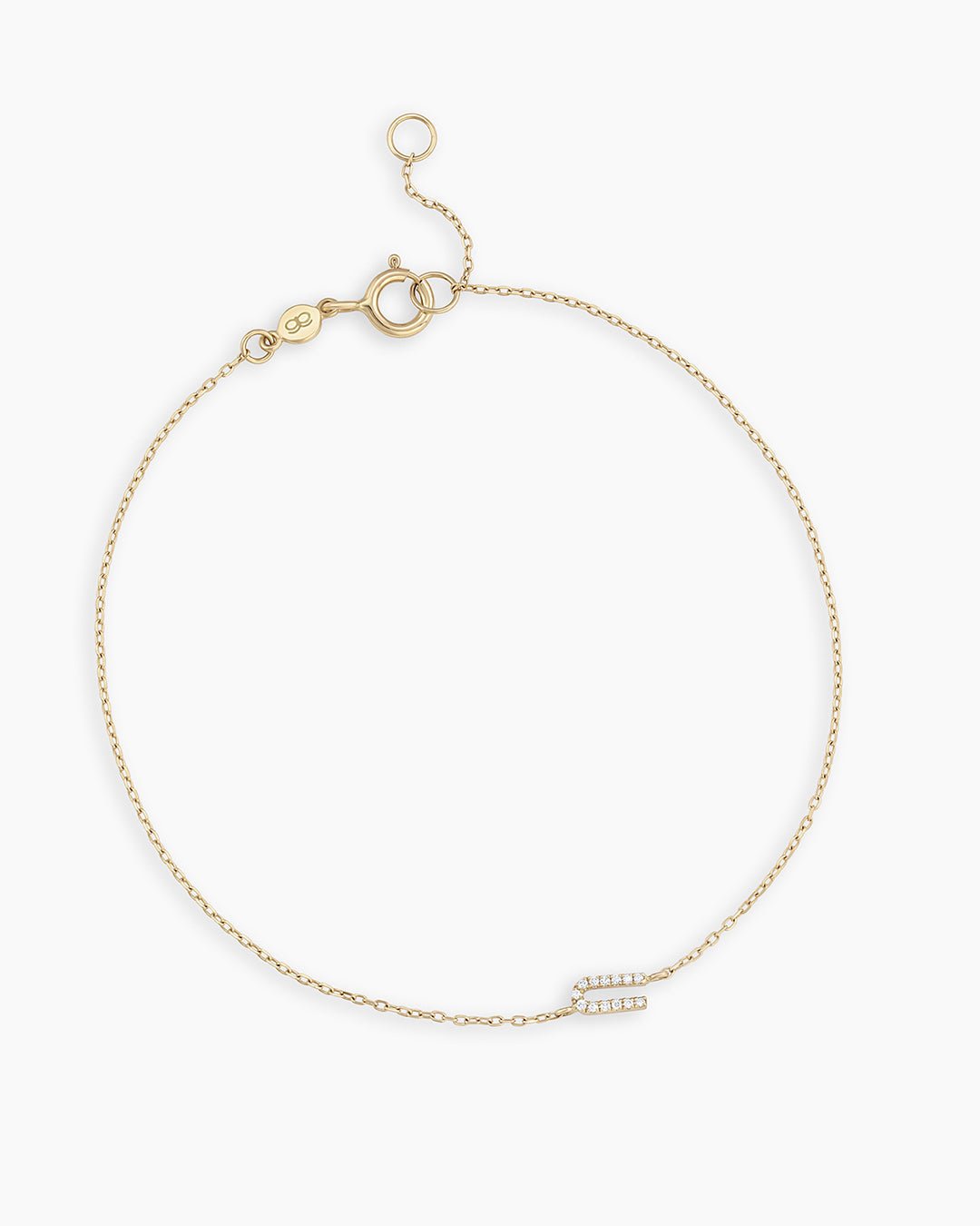 Diamond Pavé Alphabet Bracelet #U || option::14k Solid Gold, U
