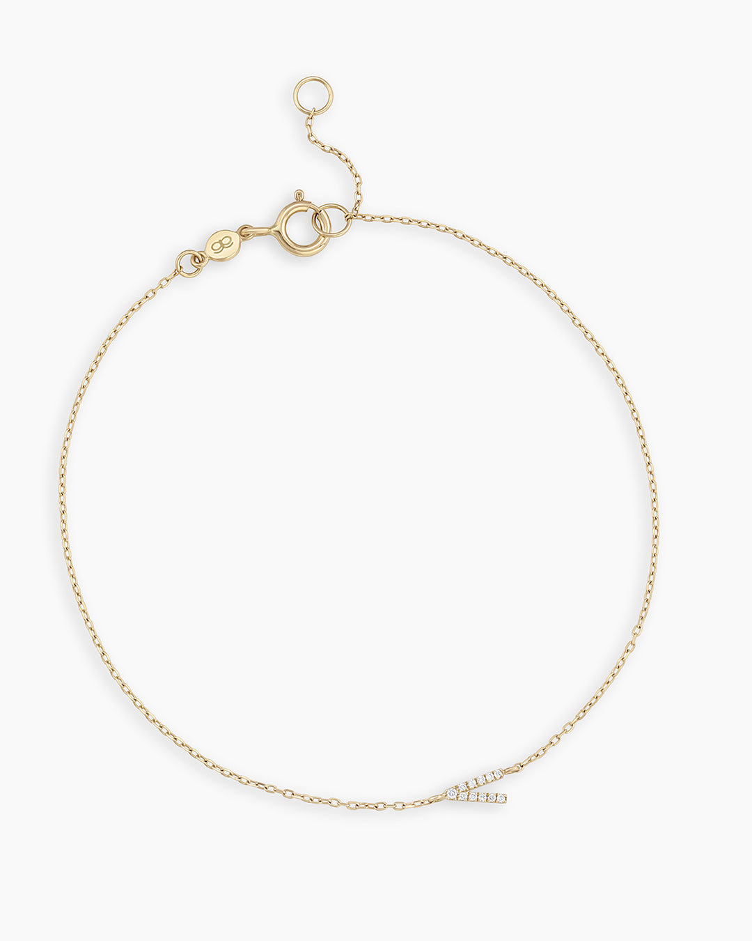 Diamond Pavé Alphabet Bracelet #V || option::14k Solid Gold, V