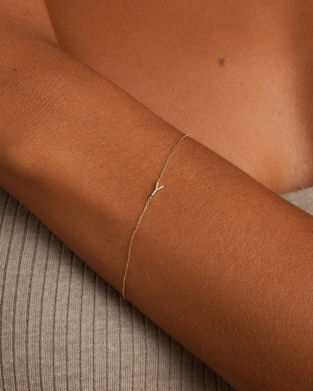 Diamond Pavé Alphabet Bracelet #Y || option::14k Solid Gold, Y