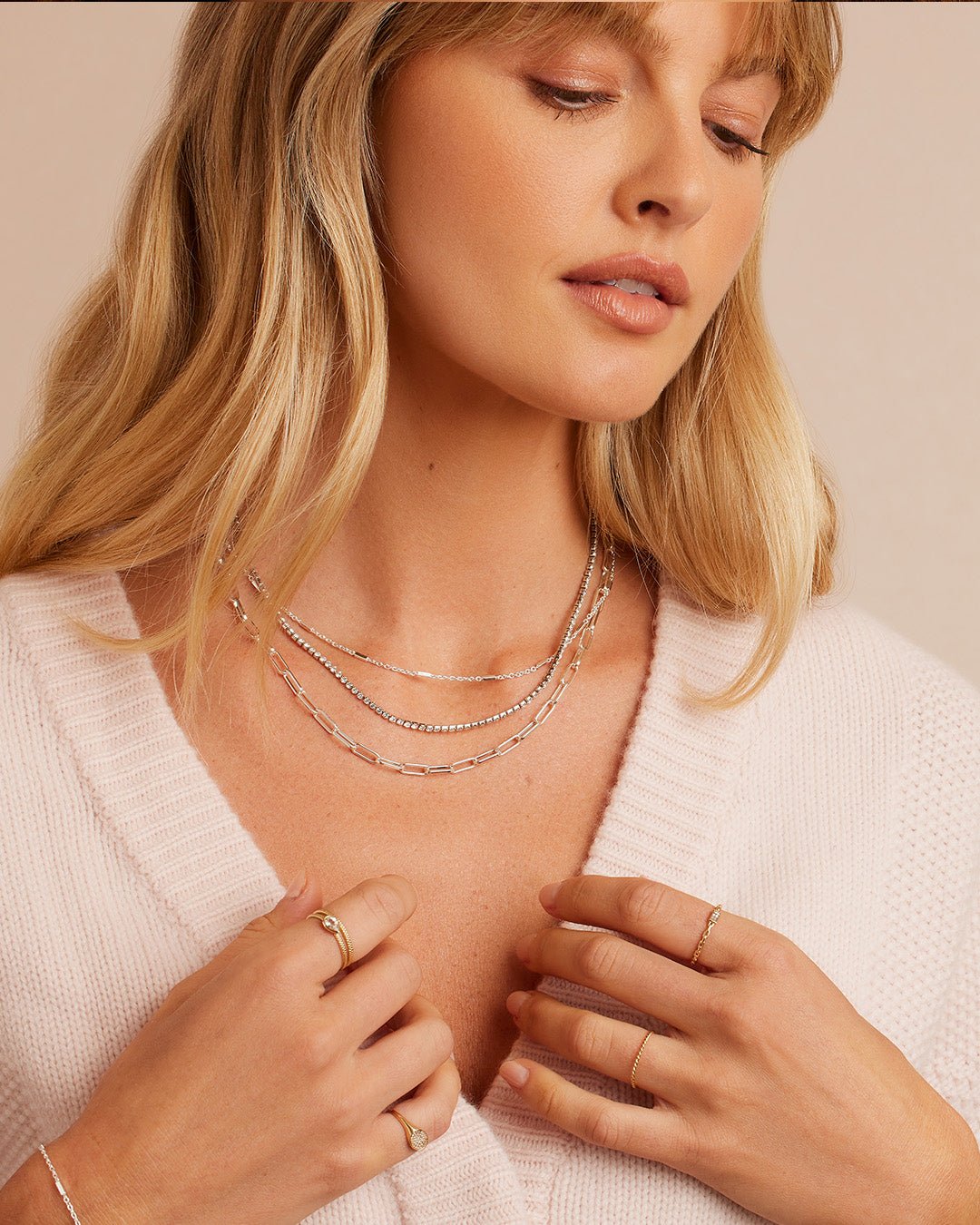 Parker Shimmer Clasp Necklace || option::Rhodium Plated