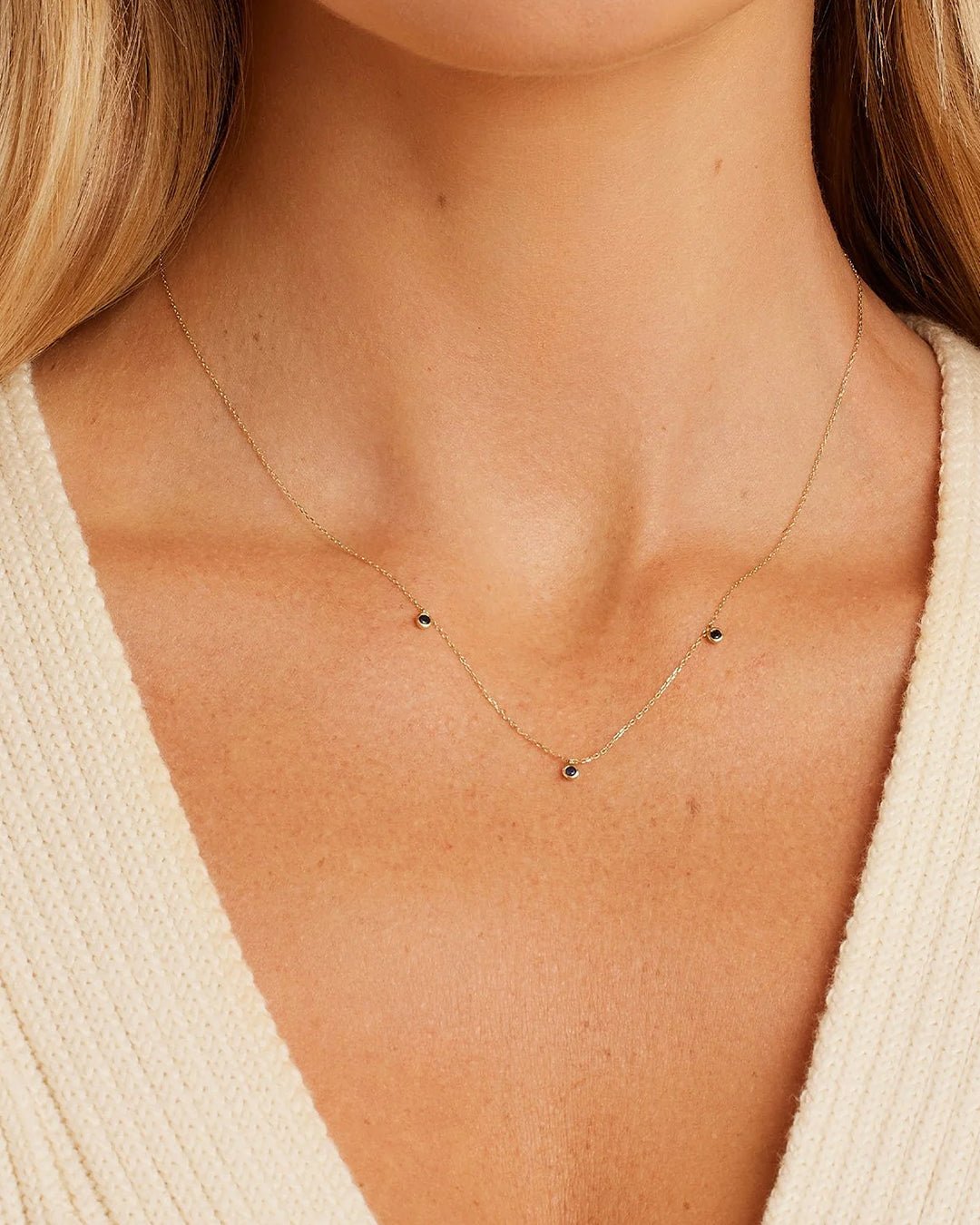 Classic  Blue Sapphire Trio Necklace || option::14k Solid Gold