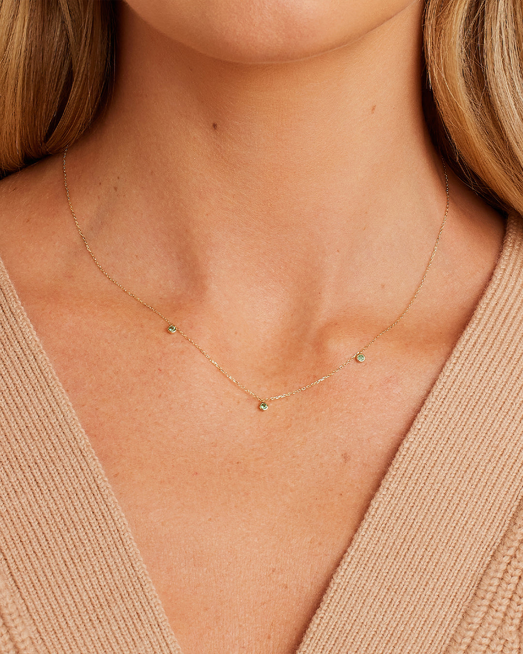 Classic Emerald Trio Necklace || option::14k Solid Gold