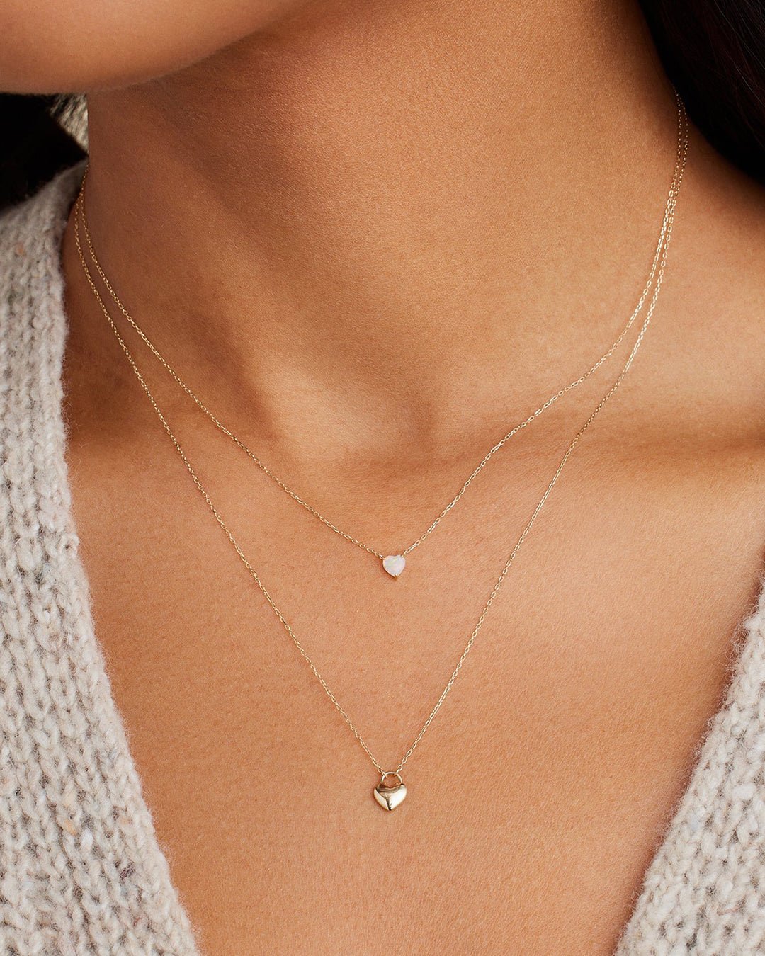 Opal Heart Necklace || option::14k Solid Gold || set::opal-heart-necklace-stl