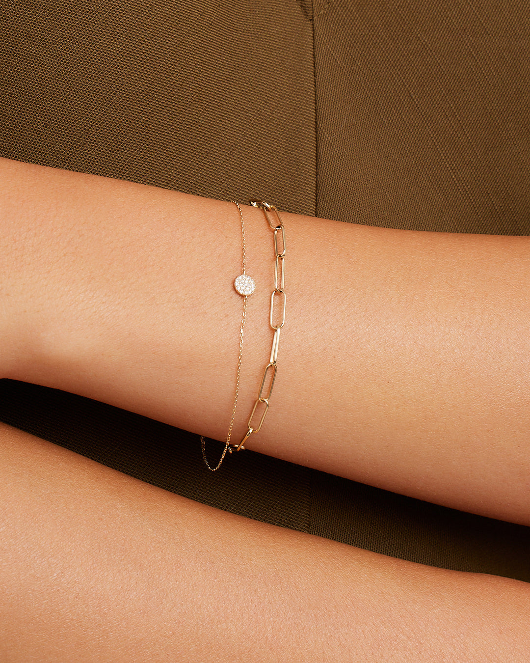 Woman wearing Parker Bracelet || option::14k Solid Gold, 7.25 in.