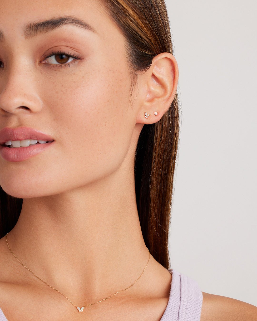 Opal Butterfly Stud Butterfly Earrings || option::14k Solid Gold, Single