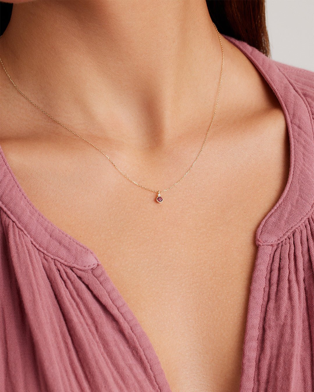 July Birthstone Necklace  || option::14k Solid Gold, Ruby - July