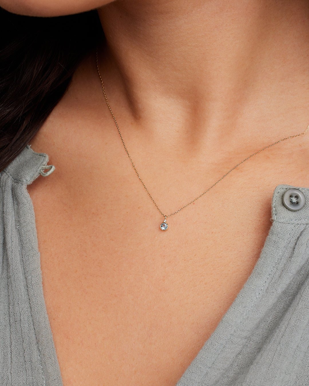 Blue Topaz Birthstone Necklace || option::14k Solid Gold, Blue Topaz