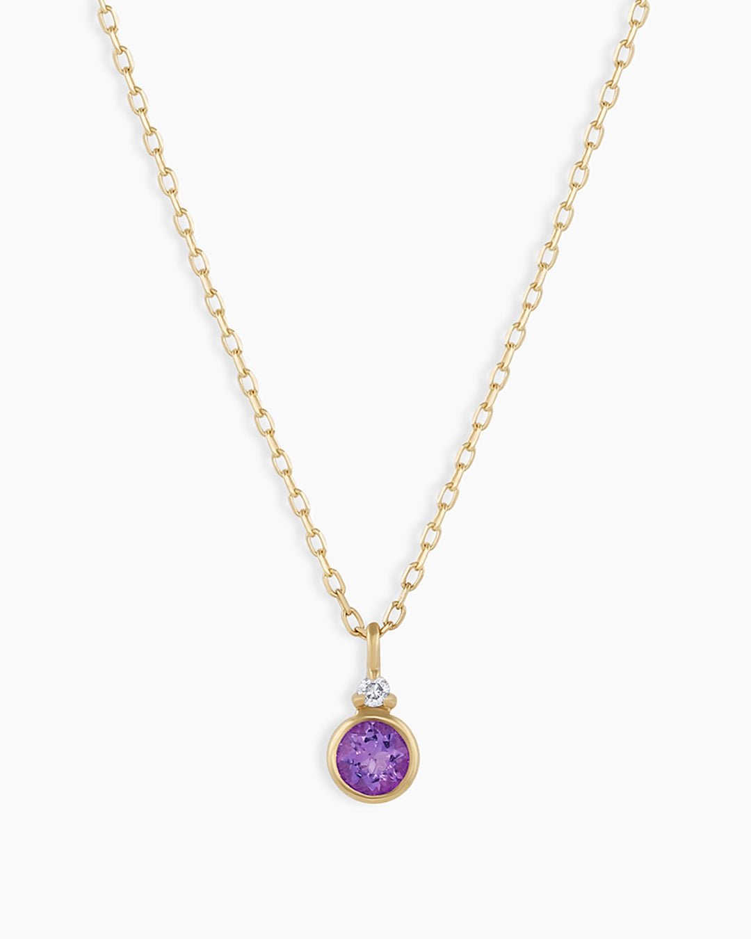 Amethyst Birthstone Necklace || option::14k Solid Gold, Amethyst