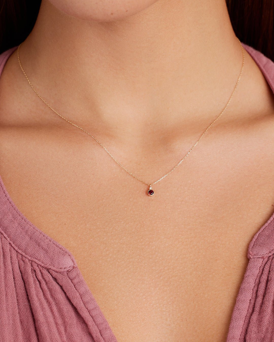 Garnet Birthstone Necklace January Birthstone Necklace   || option::14k Solid Gold, Garnet - January