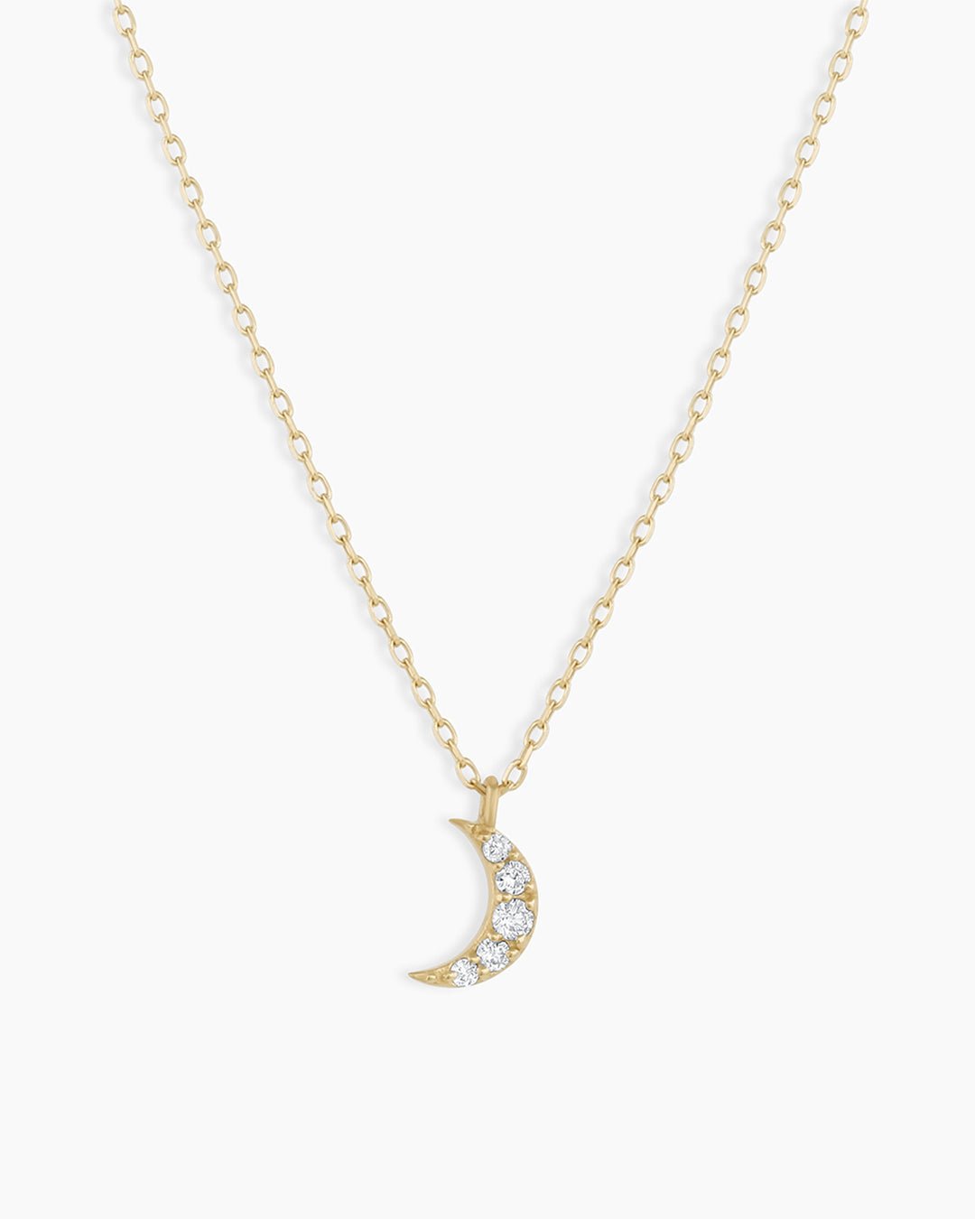 Diamond Crescent NecklaceDiamond Moon Necklace  dainty charm necklace  solidGold Plated moon necklace || option::14k Solid Gold