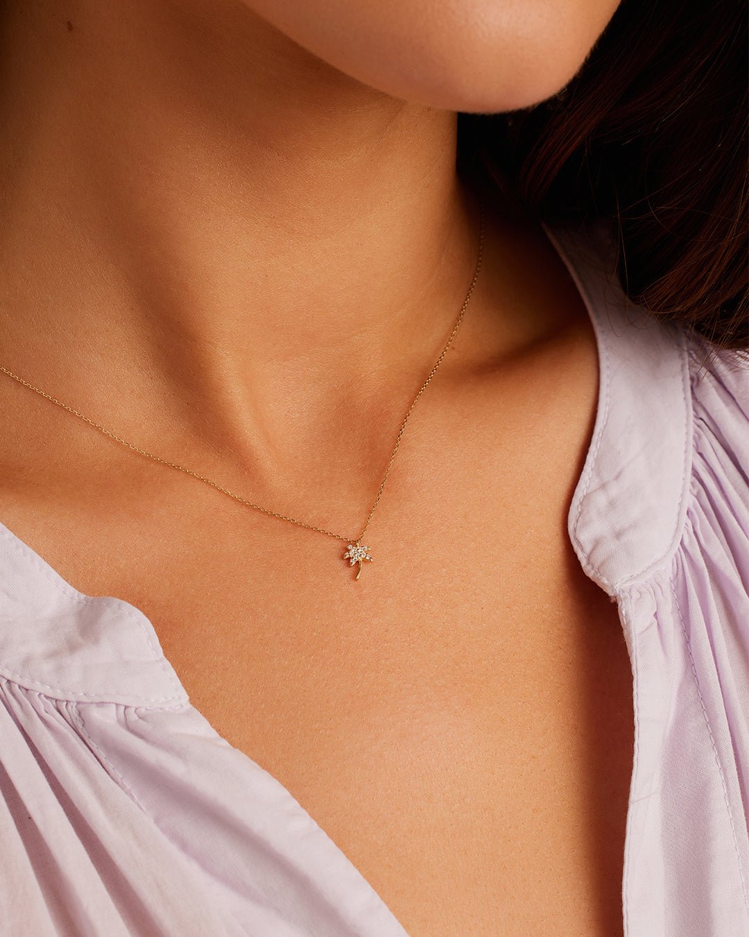 Diamond Palm Necklace || option::14k Solid Gold
