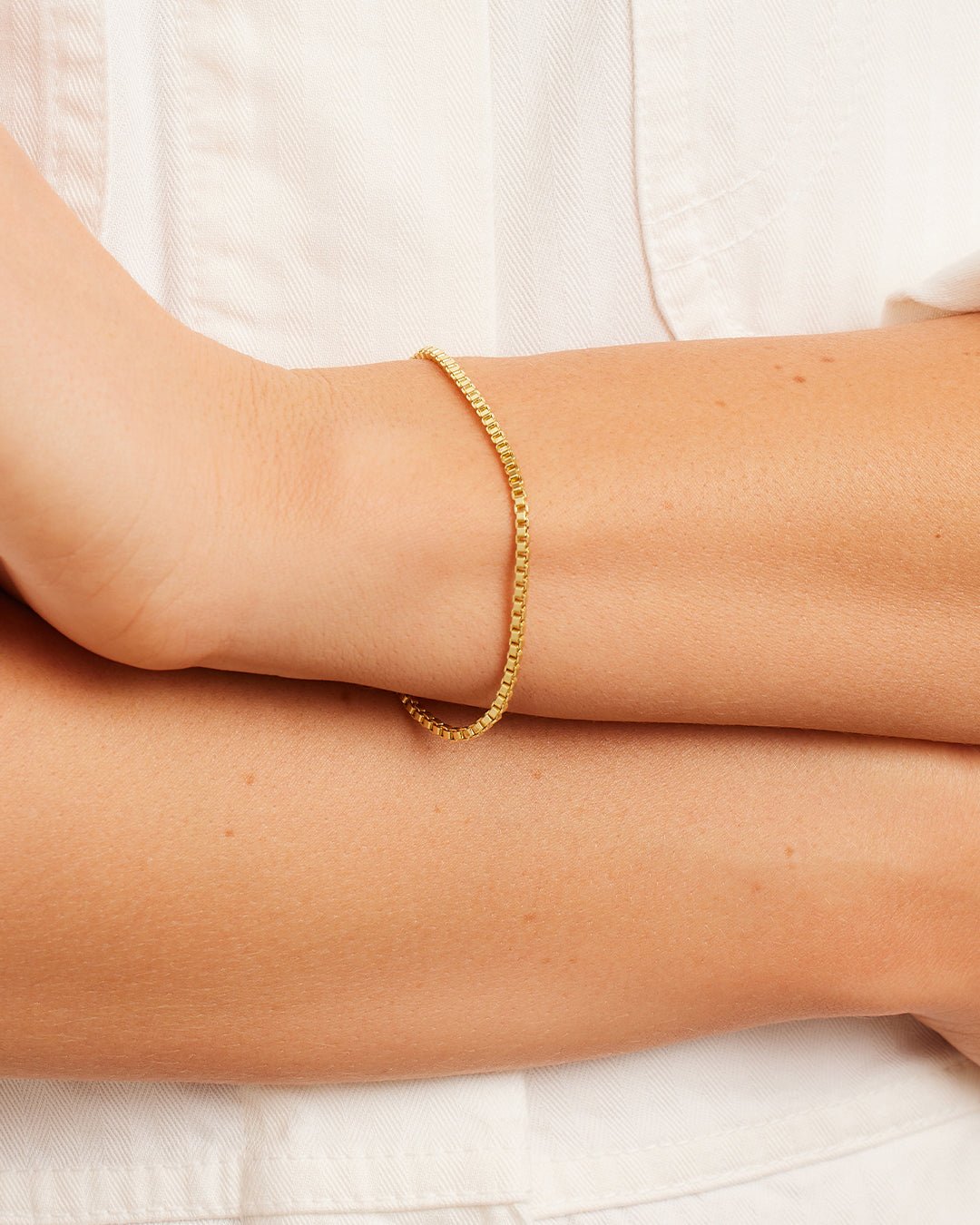 Woman wearing Bodhi Mini Bracelet  || option::Gold Plated