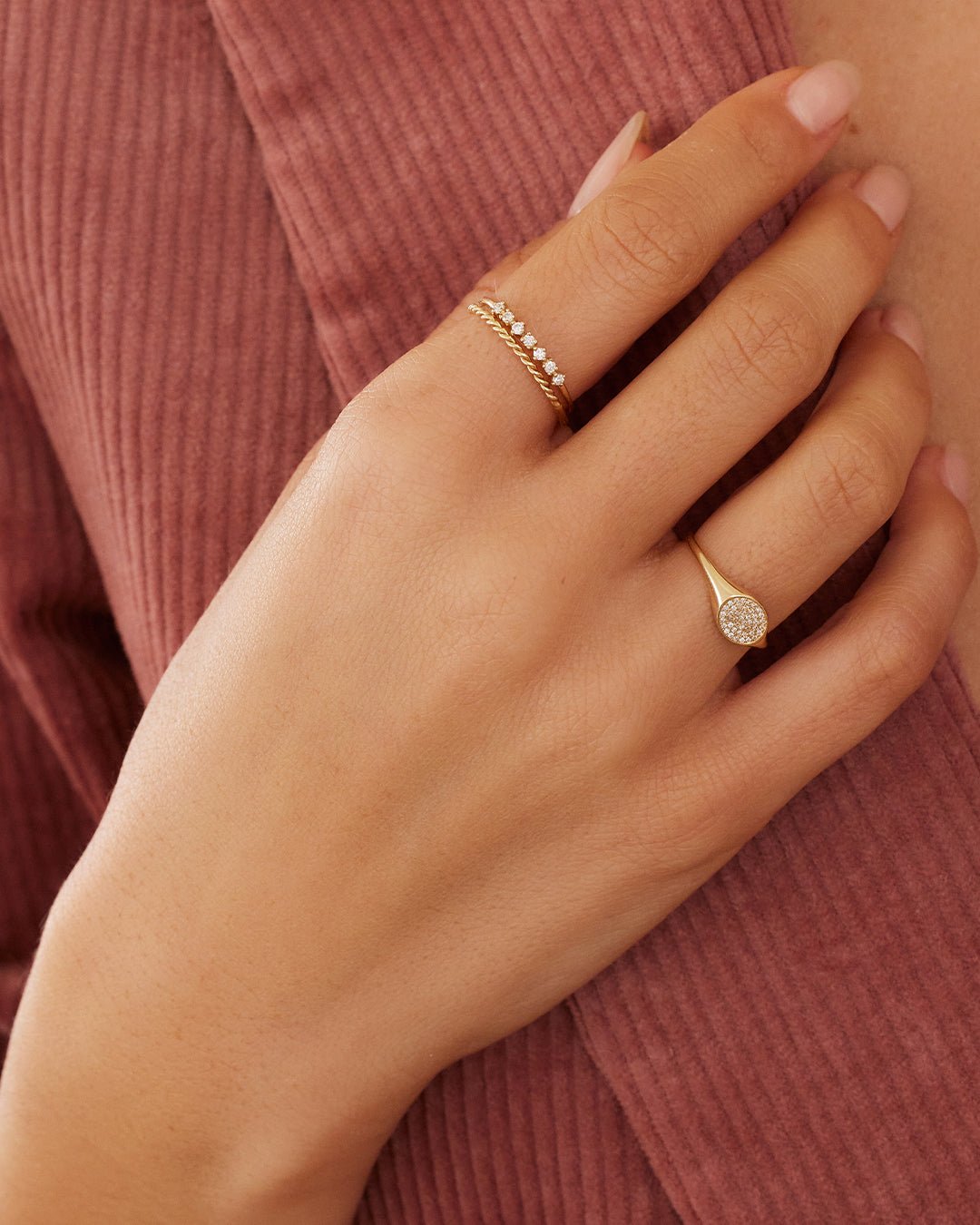Woman wearing  Crew Ring || option::14k Solid Gold