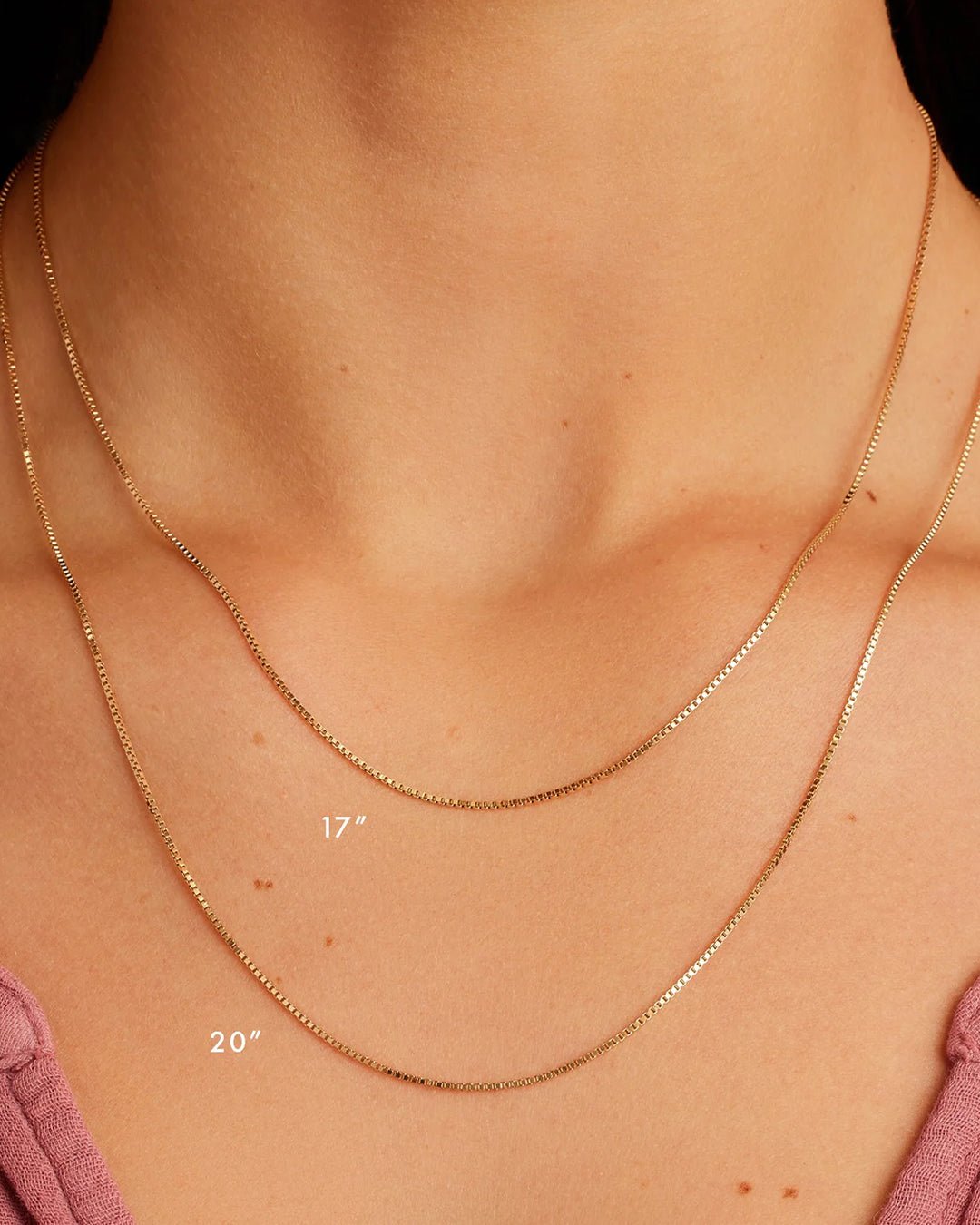 Woman wearing  Box Chain Necklace || option::14k Solid Gold