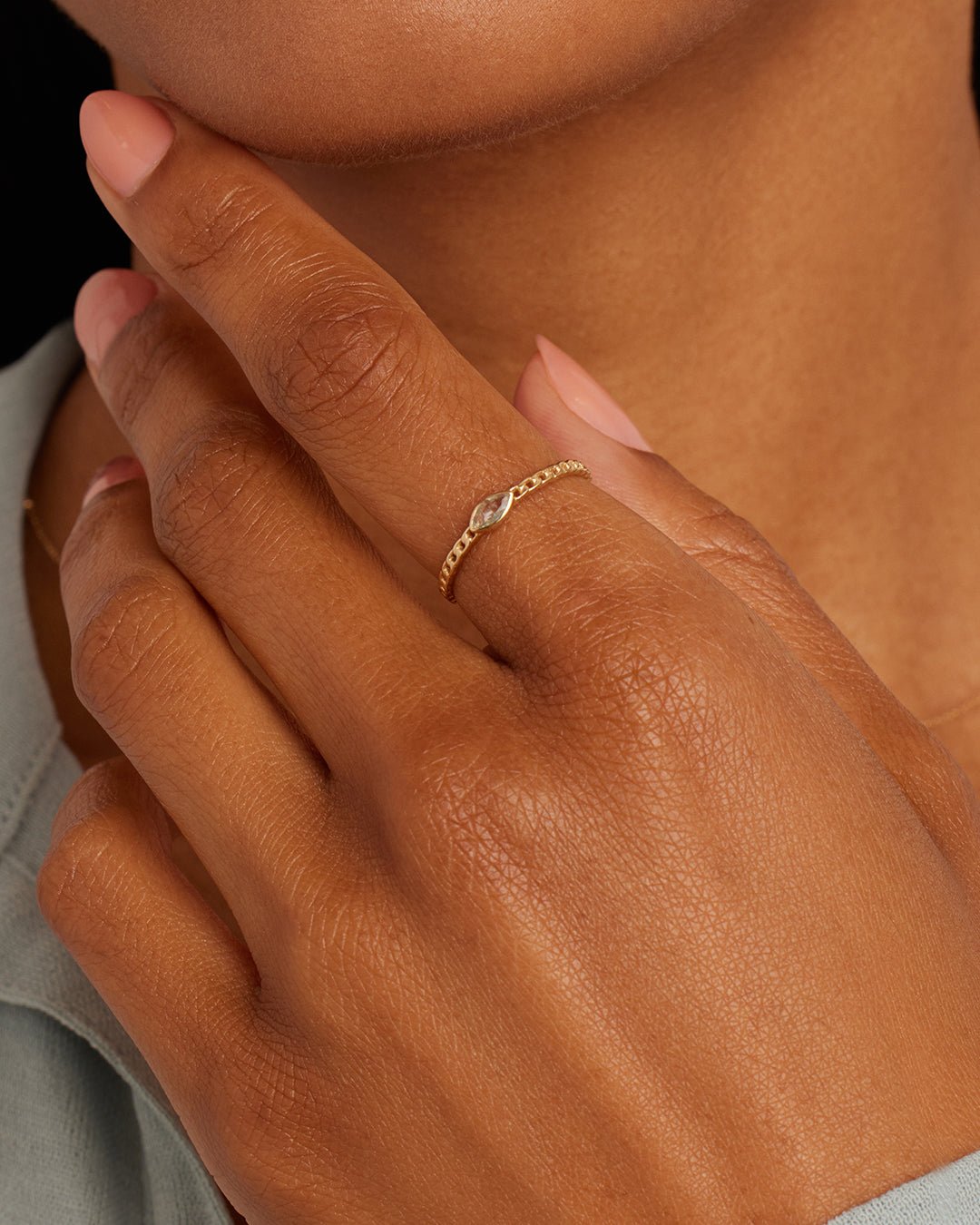 Woman wearing  Aquamarine Wilder Ring || option::14k Solid Gold