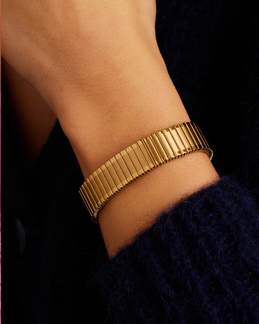 Woman wearing  Venice Watch Bracelet || option::Gold Plated