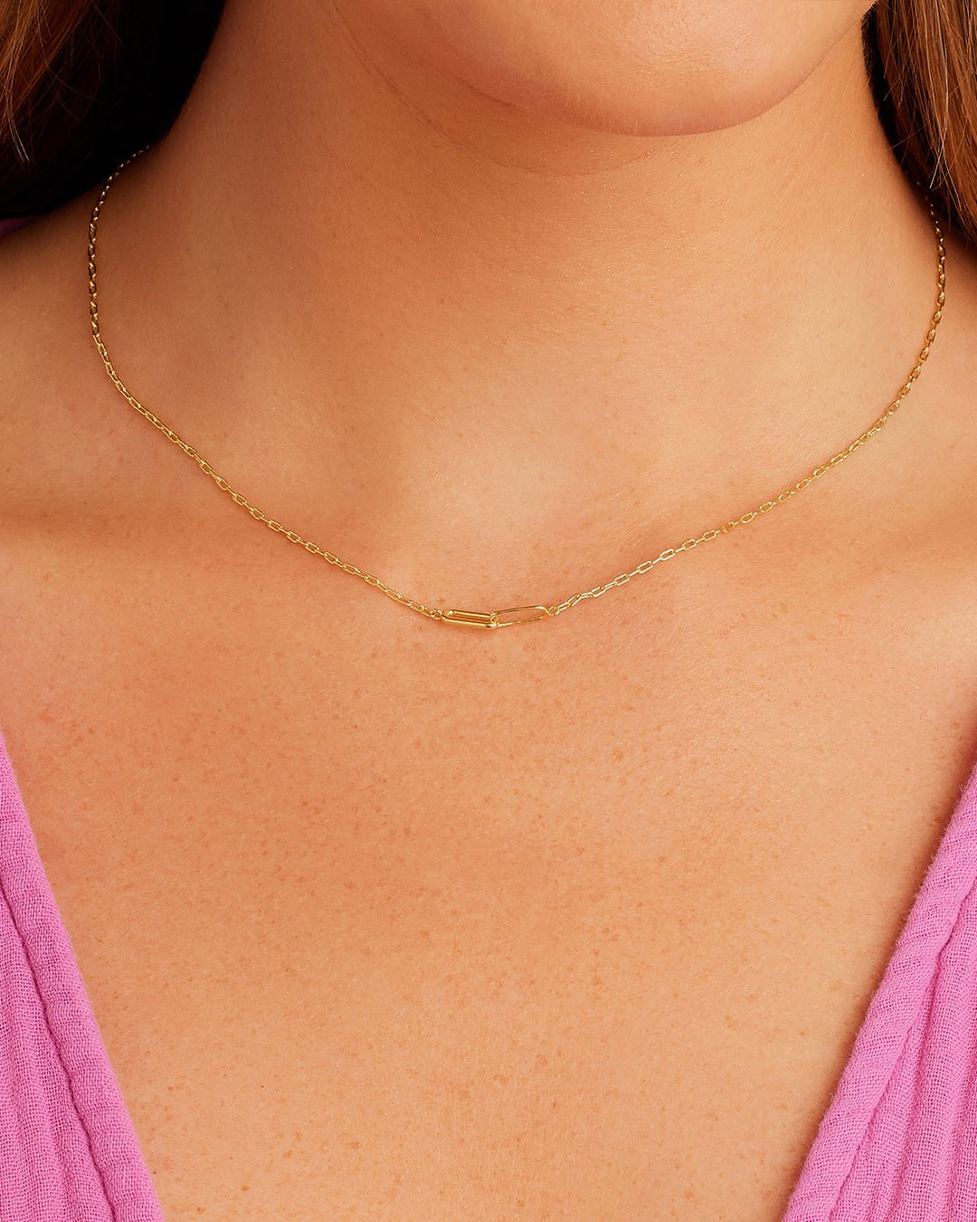 Woman wearing  Zoey Necklace || option::Gold Plated