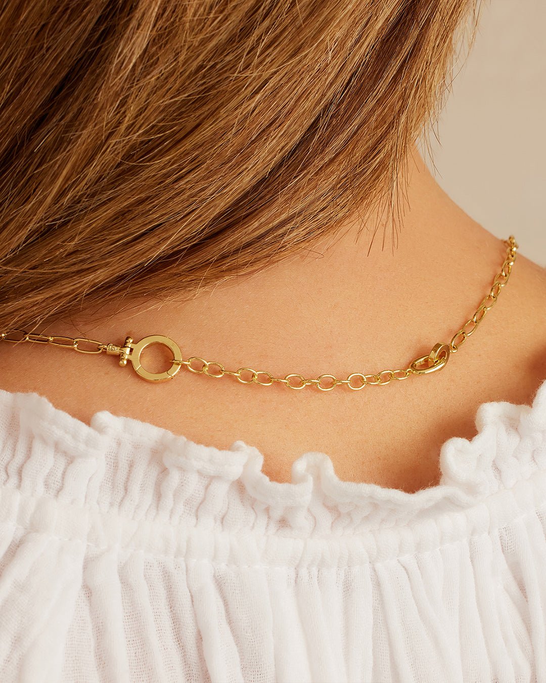 Woman wearing  2 link necklace extender || option::Gold Plated