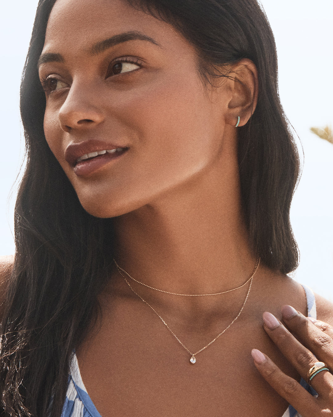 Turquoise Row Huggie || option::14k Solid Gold