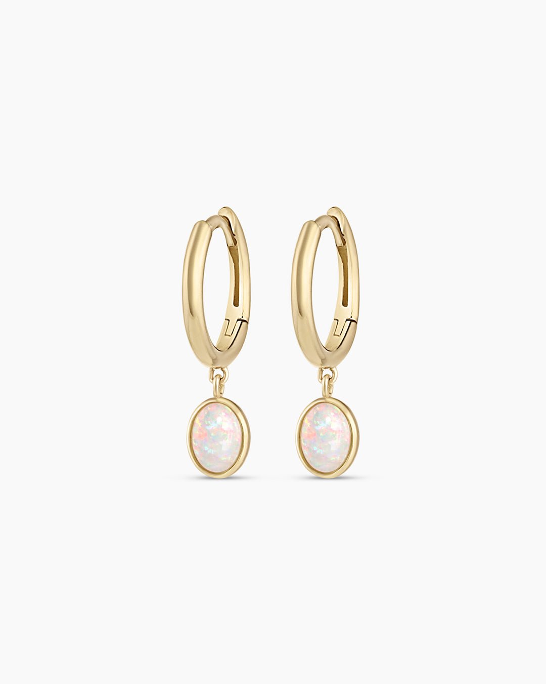 Opal Oval Charm Huggies || option::14k Solid Gold, Pair